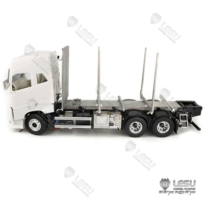 LESU 1/14 Tamiya Volvo FH16 truck model toy truck flatbed wood loaded tree cargo compartment with LED lights and winch
