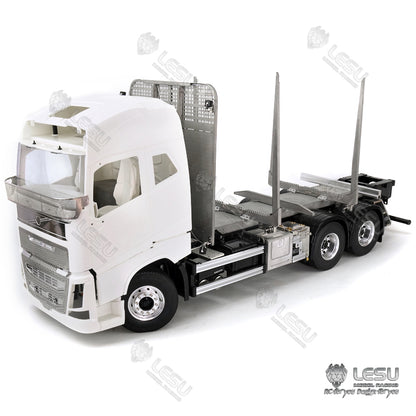 LESU 1/14 Tamiya Volvo FH16 truck model toy truck flatbed wood loaded tree cargo compartment with LED lights and winch