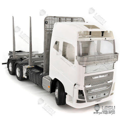 LESU 1/14 Tamiya Volvo FH16 truck model toy truck flatbed wood loaded tree cargo compartment with LED lights and winch