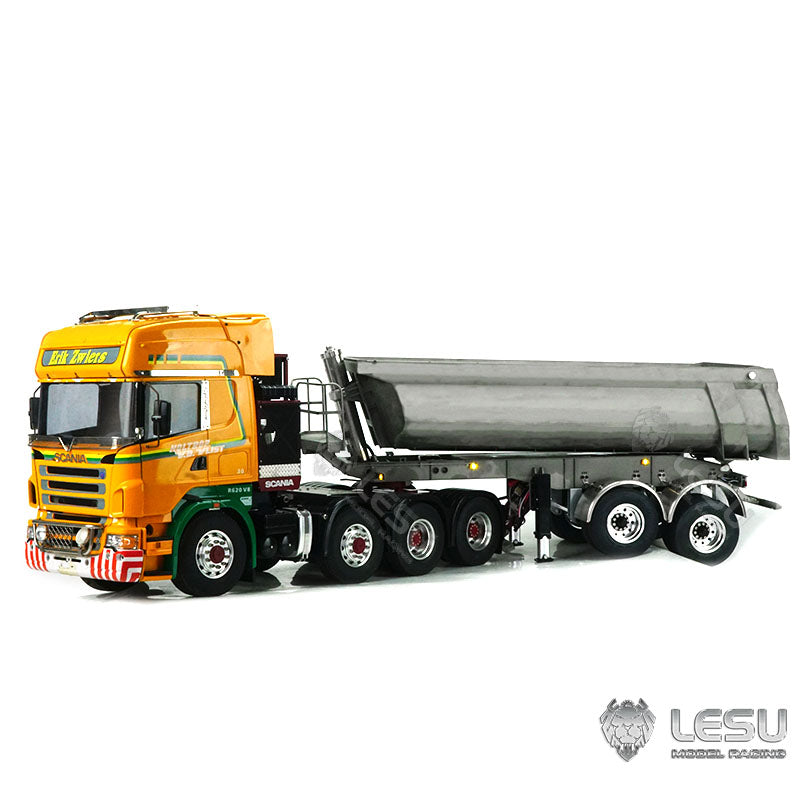LESU 1/14 Tamiya tractor truck universal hydraulic lift U bucket metal bucket semi-trailer dump truck trailer