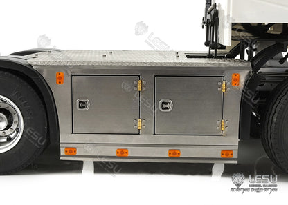 LESU G-6245 Metal Stainless Steel Pedal Side Skirts Tool Box with Lighting Set for Tamiya 1/14 RC Tri-axle Tractor Truck