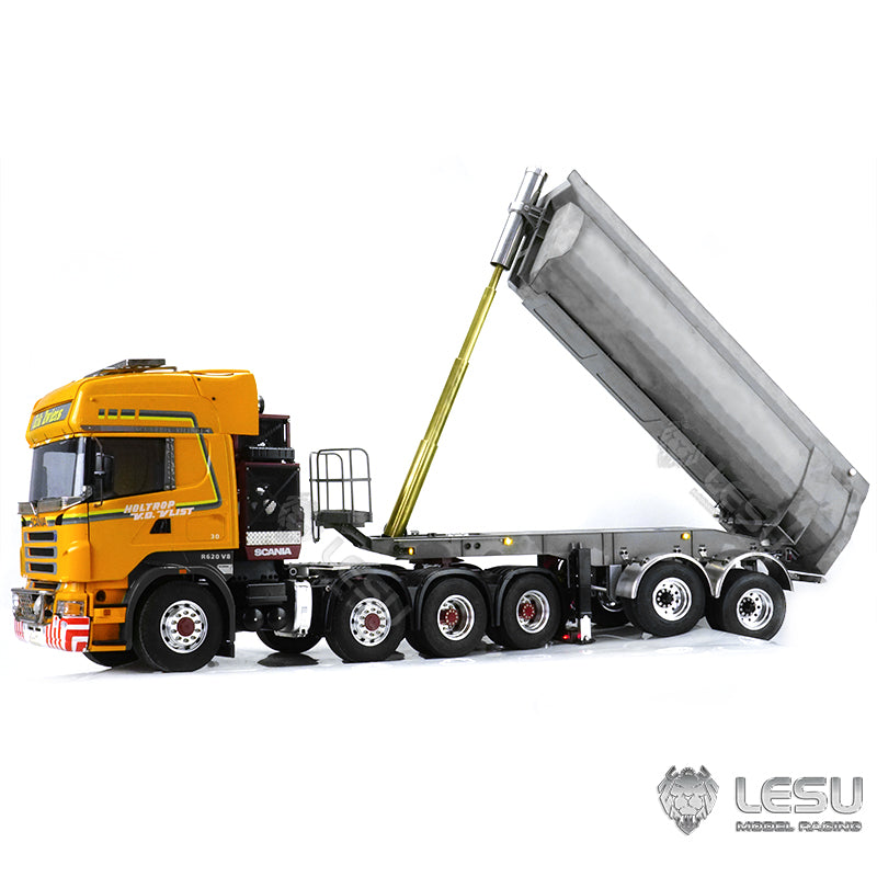 LESU 1/14 Tamiya tractor truck universal hydraulic lift U bucket metal bucket semi-trailer dump truck trailer