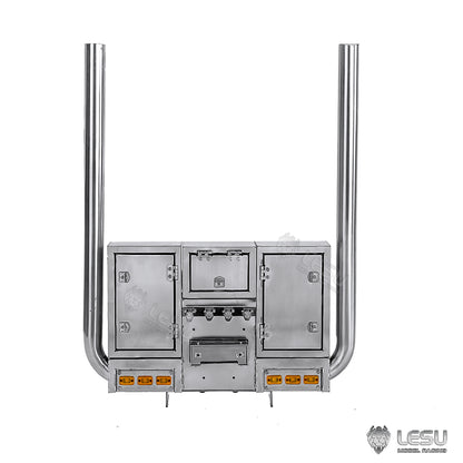 LESU 1/14 Tamiya tractor truck exhaust pipe double chimney LED lighting wire rack tool box assembly G-6272