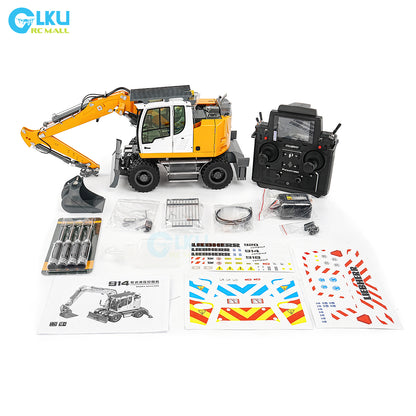 CUT 1/14 RC Hydraulic Wheeled Excavator LR914 8-ways Valve RTR Metal Remote Control 4*4 Digger Model Axle Lock Flysky PL18EV Lite