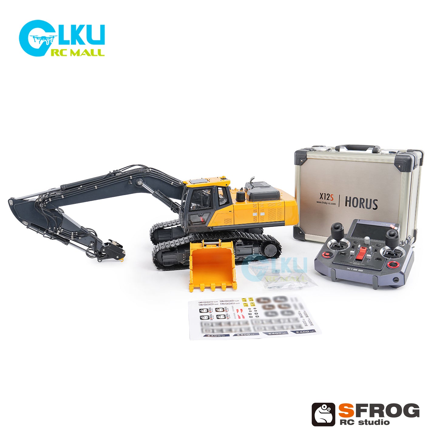 1/14 Sfrog model metal remote control E400 excavator model equipped with three pump system curved linear reversing valve