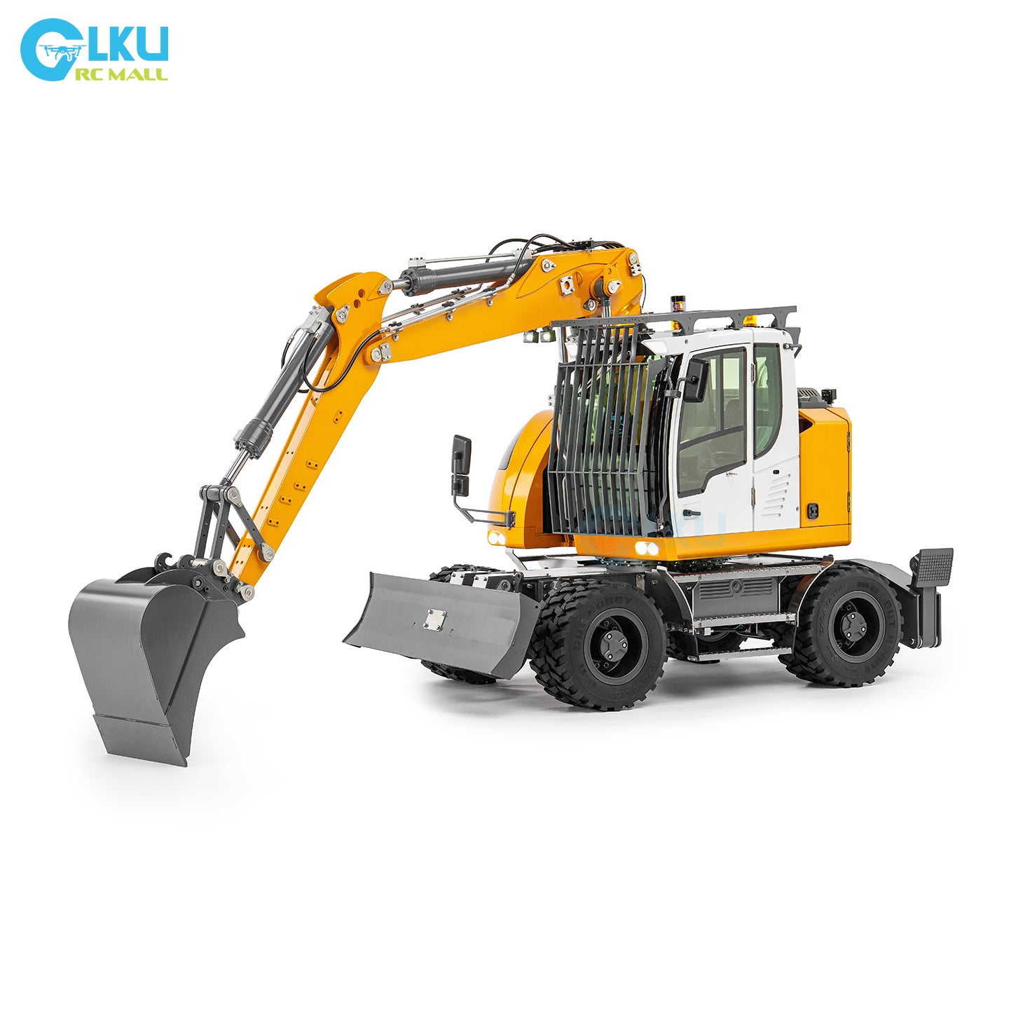 CUT 1/14 RC Hydraulic Wheeled Excavator LR914 8-ways Valve RTR Metal Remote Control 4*4 Digger Model Axle Lock Flysky PL18EV Lite