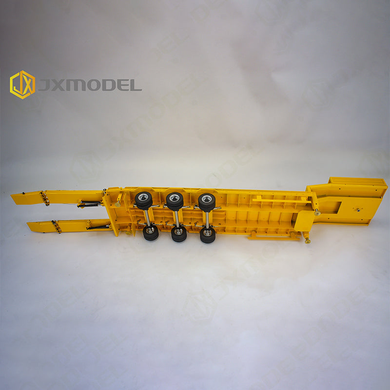 JXMODEL 1/14 Tamiya tractor truck dedicated 3-axle low bed tailboard semi-trailer model decorative cylinder metal wood board