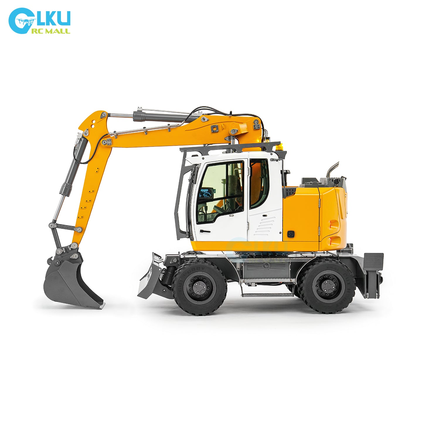 CUT 1/14 RC Hydraulic Wheeled Excavator LR914 8-ways Valve RTR Metal Remote Control 4*4 Digger Model Axle Lock Flysky PL18EV Lite