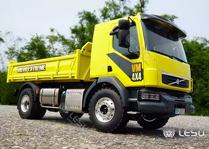 LESU 1/14 Tamiya truck model toy Volvo 4*4 double axle metal chassis high torque mud dump truck