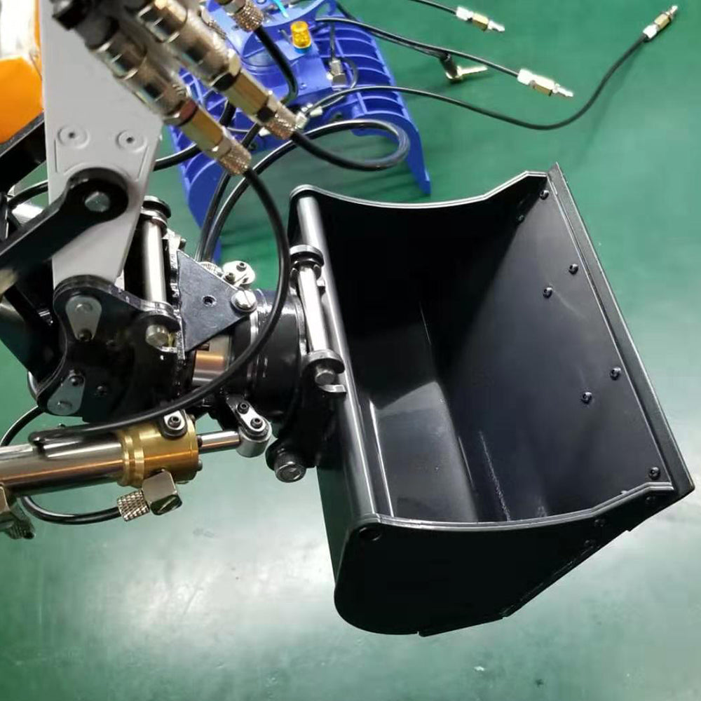 MTRC 1/14 Remote Control Hydraulic Model Excavator with Hydraulic Rotating and Tilt Wide Mouth Leveling Bucket