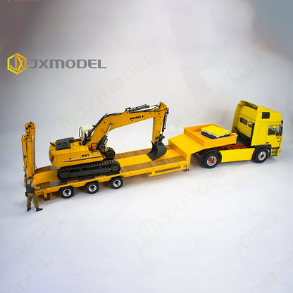 JXMODEL 1/14 Tamiya tractor truck dedicated 3-axle low bed tailboard semi-trailer model decorative cylinder metal wood board