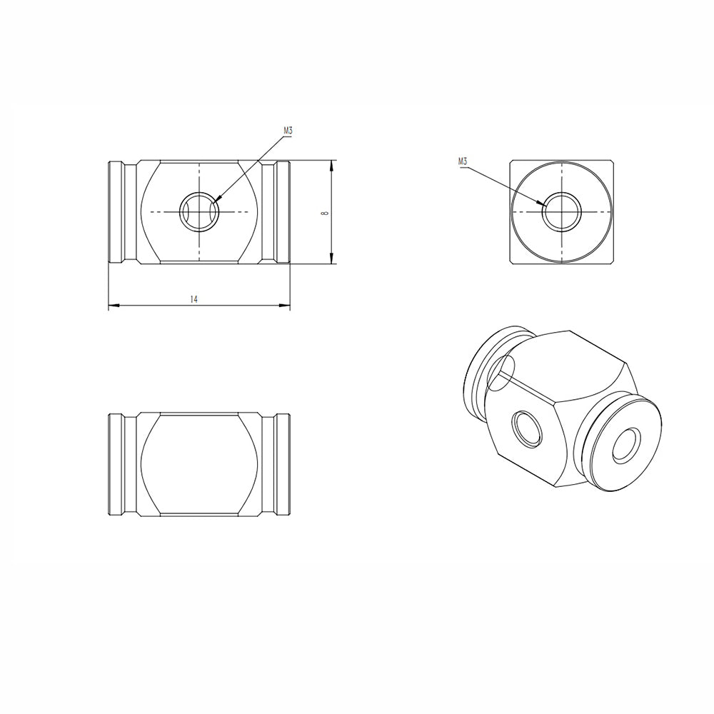 CUT-M3-3T/M5-3T Three-way oil nozzle hydraulic connector to 3mm pipe model universal accessories