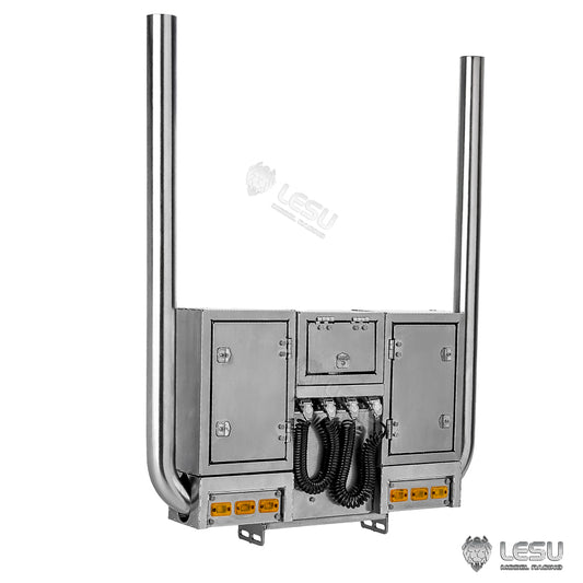 LESU 1/14 Tamiya tractor truck exhaust pipe double chimney LED lighting wire rack tool box assembly G-6272