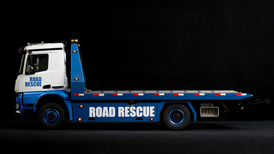 JDMODELJDM-196 1:14 tow truck model, rescue truck, 4X4, trailer, flatbed,