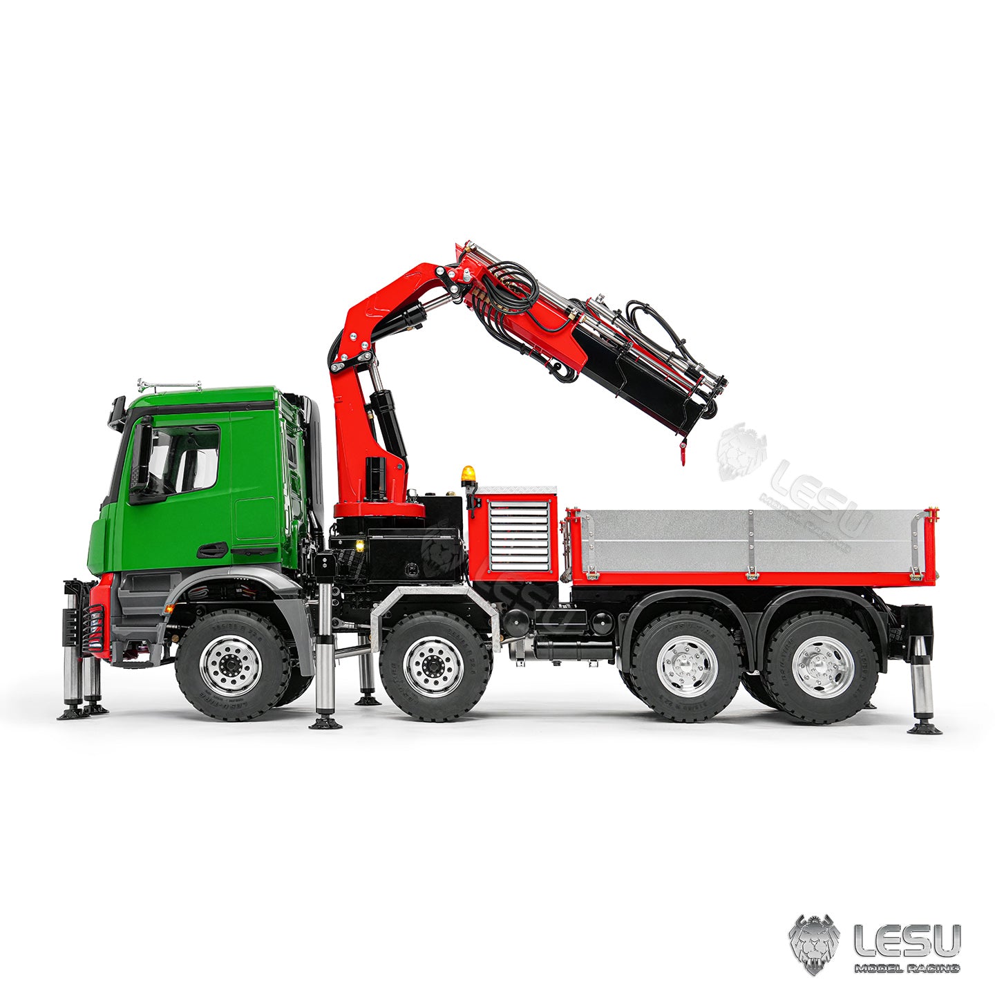 1/14 8×8 loader truck models 3348 and 3363 with truck‑mounted crane, can be fitted with LS‑Z0080 extension jib by LESU.