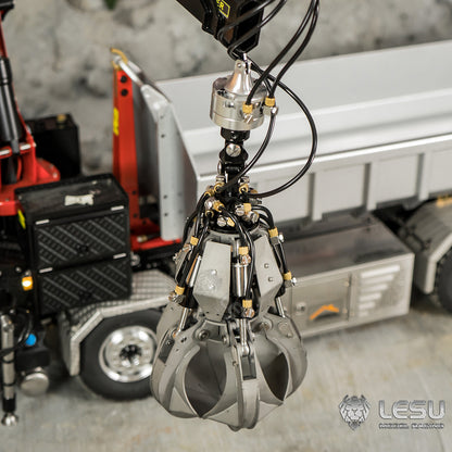 LESU 1/14 Truck Remote Control Model Toy Truck Crane Upgrade Parts Full Metal Hydraulic Rotating Claw Bucket