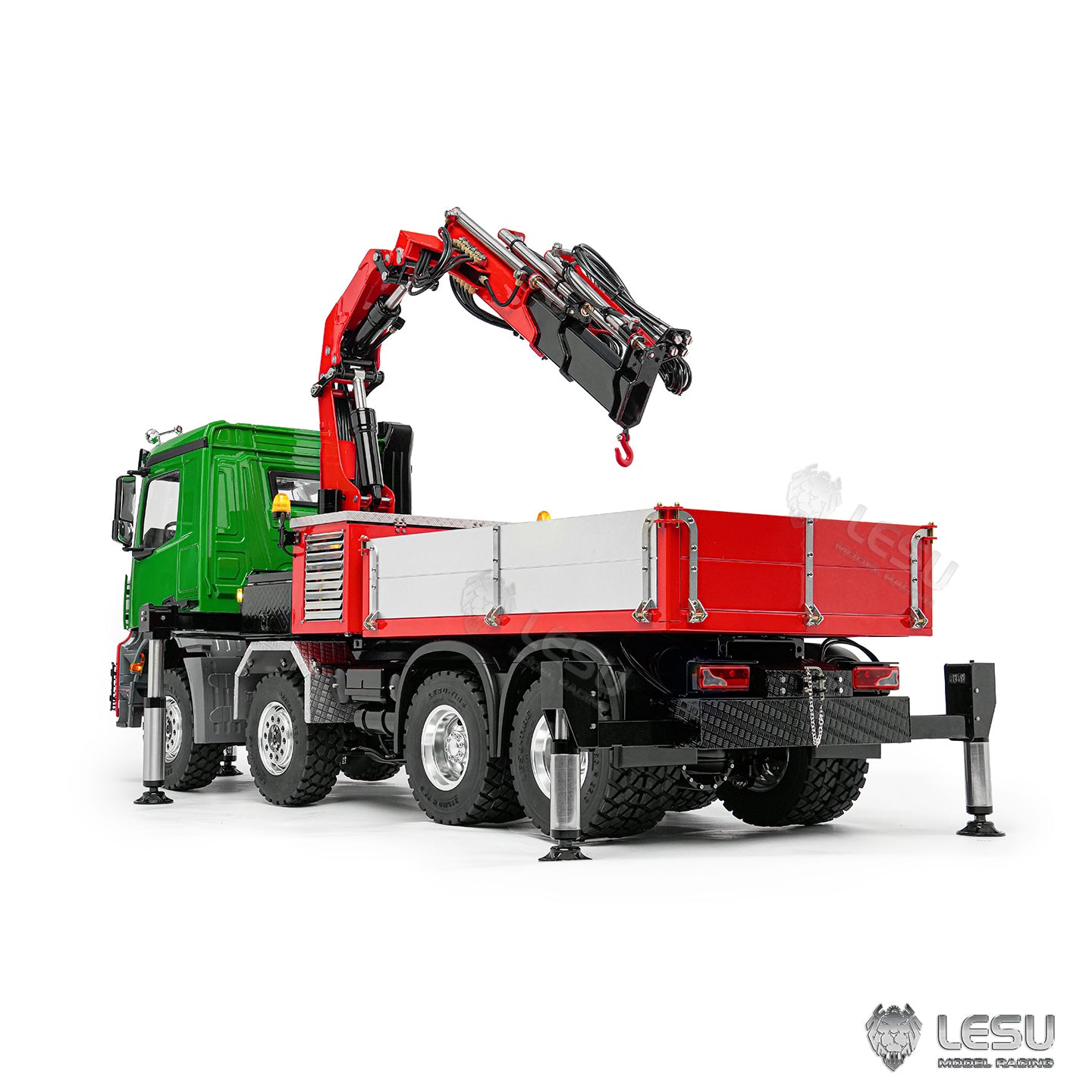 1/14 8×8 loader truck models 3348 and 3363 with truck‑mounted crane, can be fitted with LS‑Z0080 extension jib by LESU.
