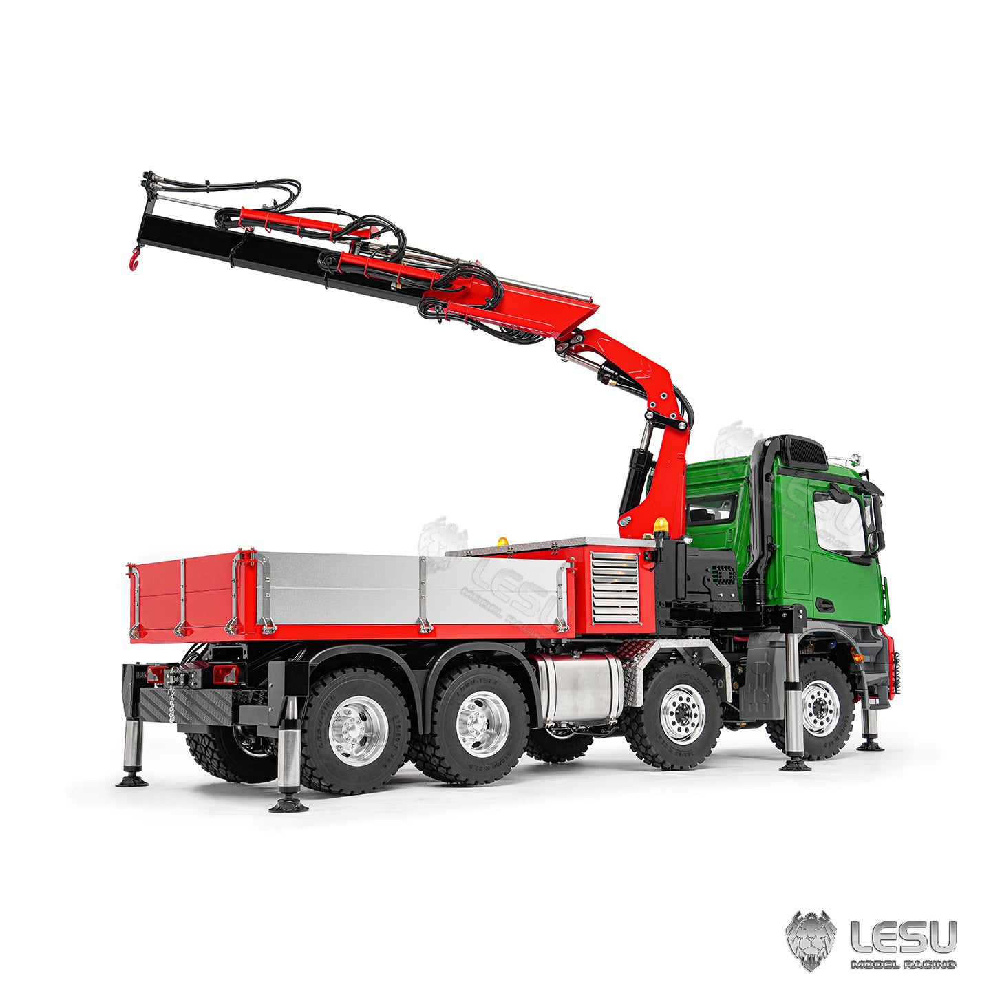 1/14 8×8 loader truck models 3348 and 3363 with truck‑mounted crane, can be fitted with LS‑Z0080 extension jib by LESU.
