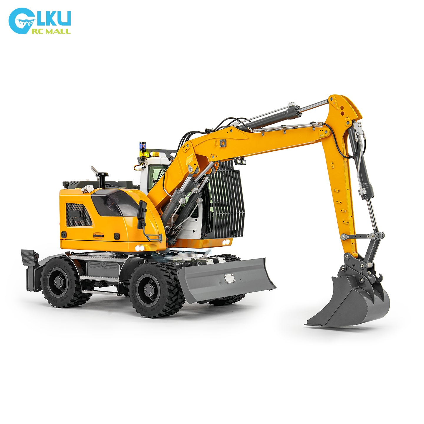 CUT 1/14 RC Hydraulic Wheeled Excavator LR914 8-ways Valve RTR Metal Remote Control 4*4 Digger Model Axle Lock Flysky PL18EV Lite