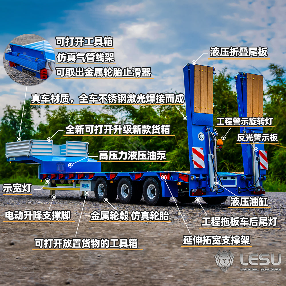 LESU 1/14 Tamiya engineering truck special semi-trailer hydraulic lift tailgate high load equipped with airbag suspension small wheel
