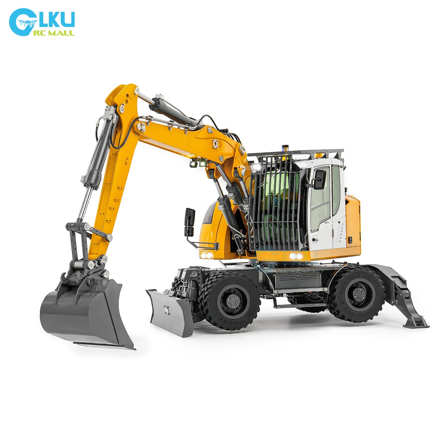 CUT 1/14 RC Hydraulic Wheeled Excavator LR914 8-ways Valve RTR Metal Remote Control 4*4 Digger Model Axle Lock Flysky PL18EV Lite