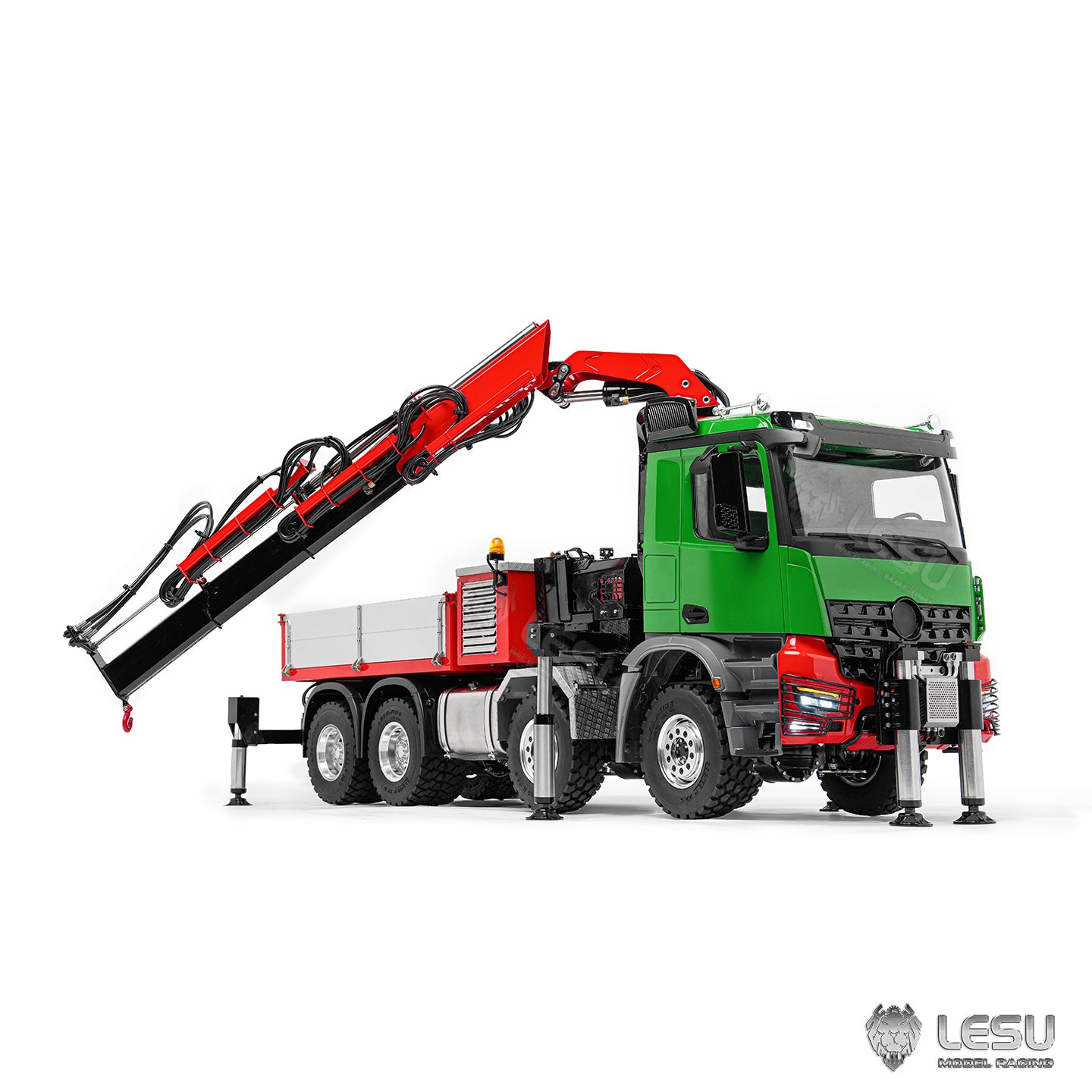 1/14 8×8 loader truck models 3348 and 3363 with truck‑mounted crane, can be fitted with LS‑Z0080 extension jib by LESU.