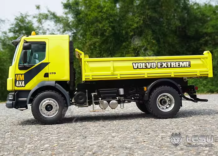 LESU 1/14 Tamiya truck model toy Volvo 4*4 double axle metal chassis high torque mud dump truck