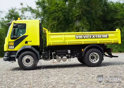 LESU 1/14 Tamiya truck model toy Volvo 4*4 double axle metal chassis high torque mud dump truck
