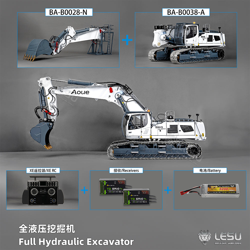 LESU 1/14 Fully Hydraulic Remote Control Model Simulation Excavator Aoue-LR960 Demolition Machine Excavator