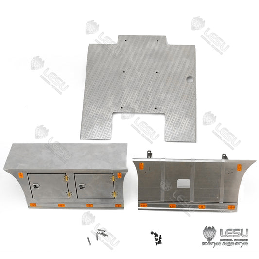 LESU G-6245 Metal Stainless Steel Pedal Side Skirts Tool Box with Lighting Set for Tamiya 1/14 RC Tri-axle Tractor Truck