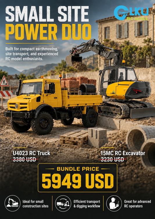 1/14 Scale BA-B0042 MC15 Excavator & MT-44023-Y Off-Road Truck (Hydraulic Version) — Small-Scale Construction Site Earthmoving and Transport Set