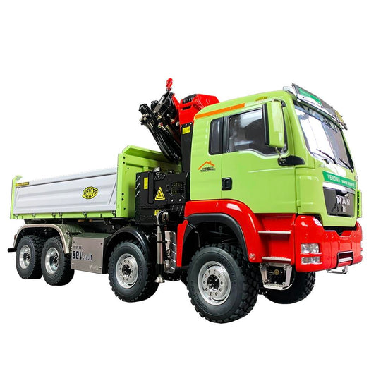 LESU 1/14 Hydraulic three-way bucket truck crane full unloading truck remote control metal toy